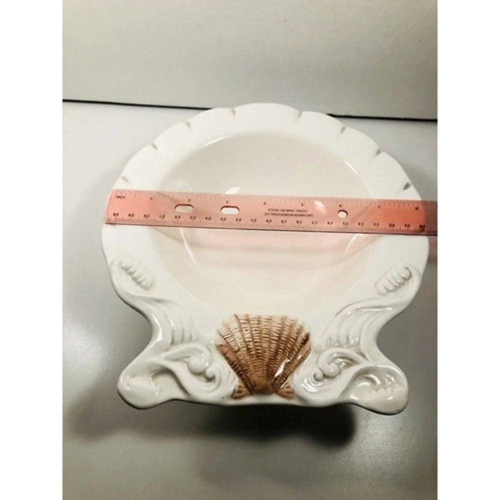 American Atelier At Home By the Sea 5256 Ironstone Divided Dish With Shells.